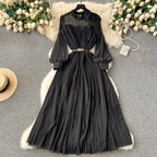 Bow-tie Pleated Chiffon Maxi Dress