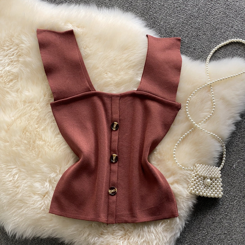 Thin Sleeveless Knit Top With Wide Straps