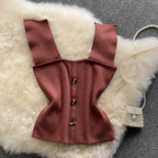 Thin Sleeveless Knit Top With Wide Straps