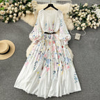Floral Printed High-waist Pleated Dress