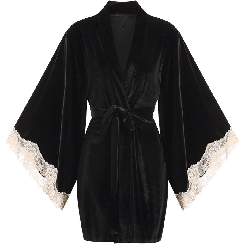 Backless Ruffled Lace Dress&Lounge Robe