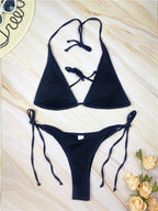 Solid Coloured Lace-up Three-point Bikini