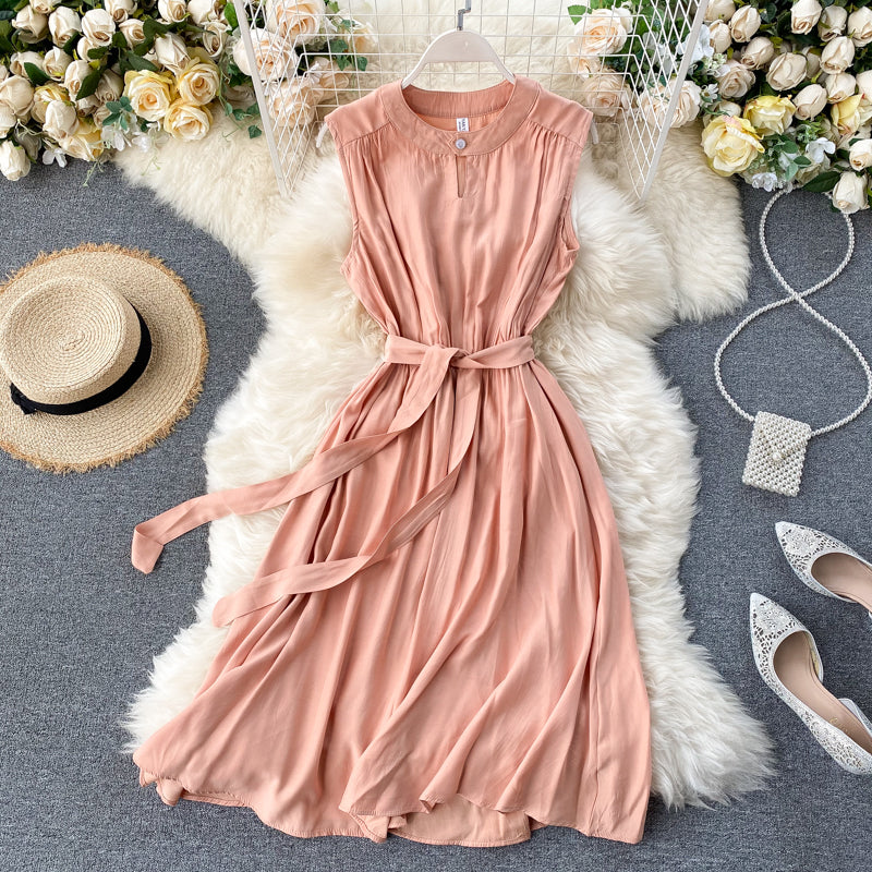 Hollow Crew Neck Sleeveless Tank Dress