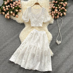 Two-piece Puff Sleeve Short Top And Skirt