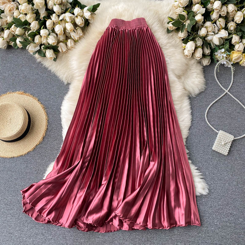 Pressed Pleated Mid-length A-line Skirt