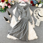 Two-piece Bright Silk Knitted Sweater + Skirt