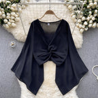 V-Neck Twisted Solid Color Chiffon Top