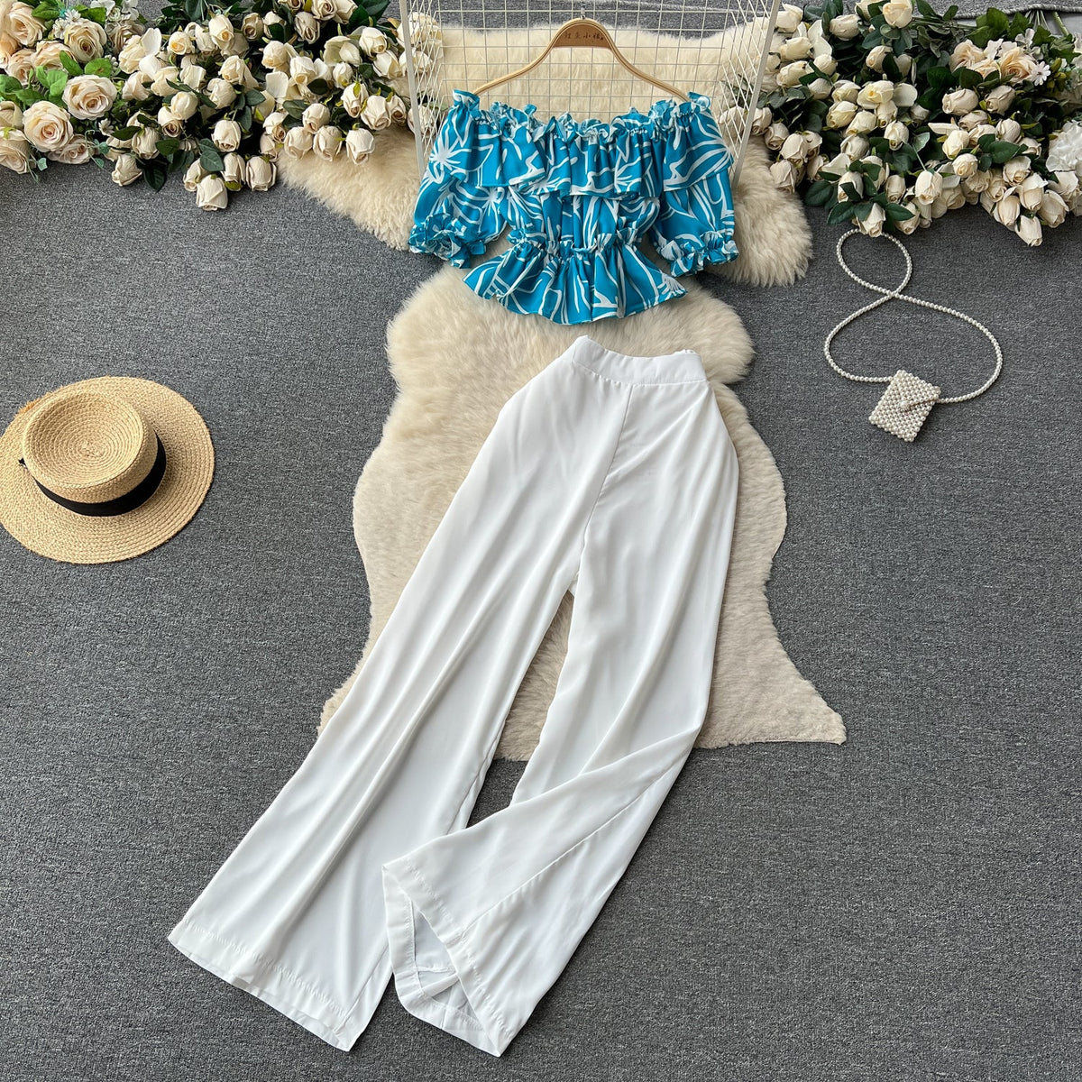 Ruffled Top&Long Trousers Floral 2Pcs