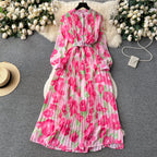 Pleated Floral Printed Shirt Dress