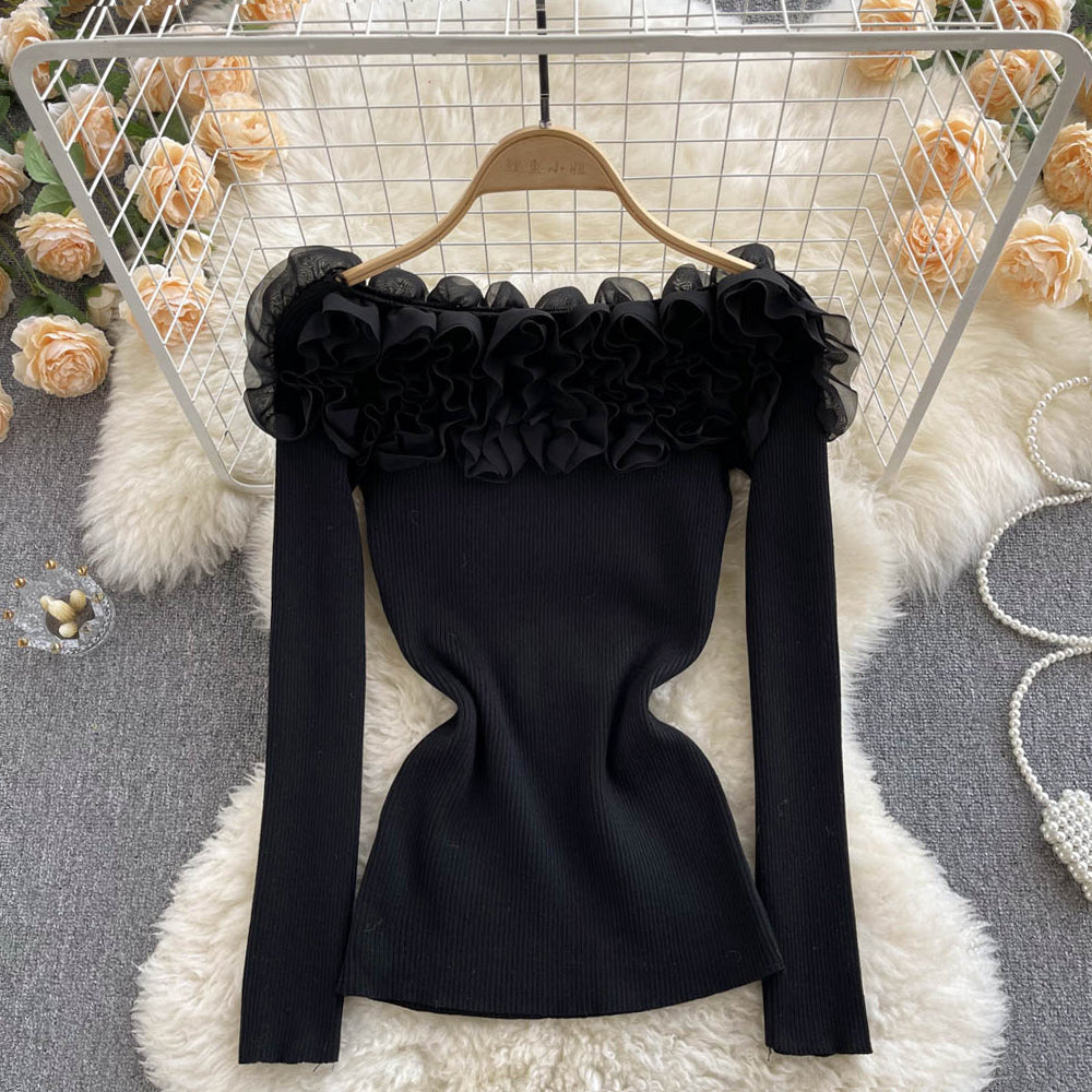 Off-the-shoulder 3d Floral Knitted Top