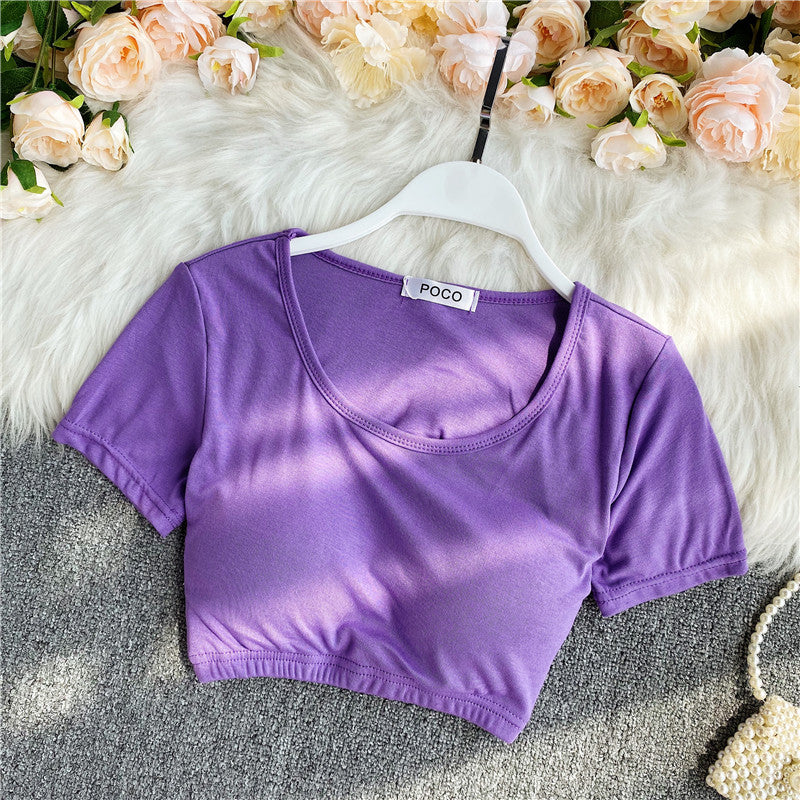 Solid Color T-shirt With Waistband And Chest Pad
