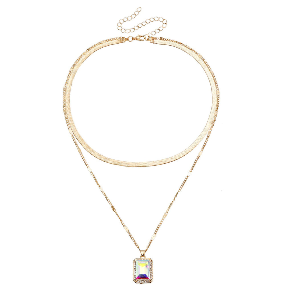 Imitation Gemstone Pendant Double-layer Necklace