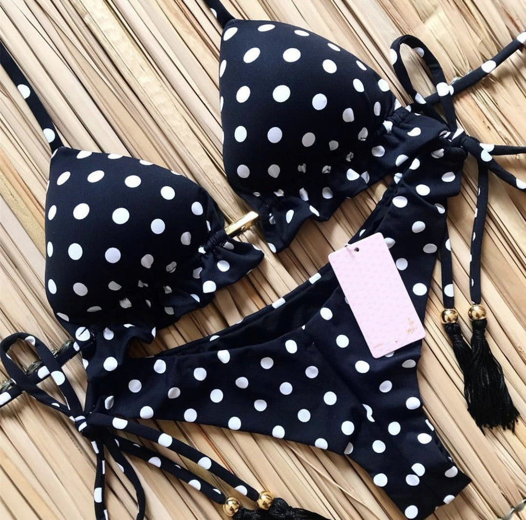 Colourful Printed Lace-up Bikini