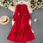 Courtly Lace Trim Single-breasted Dress
