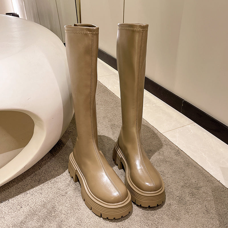 Niche Zipped Solid Color Knight Boots
