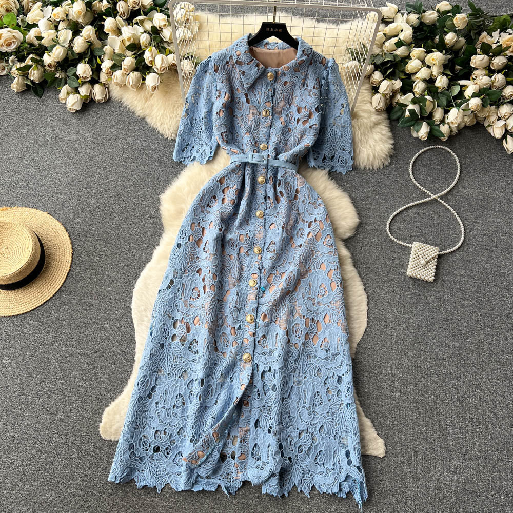 Polo Collar Embroidery Lace Dress