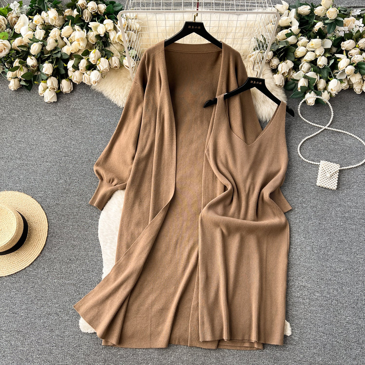 Slip Dress&Cardigan Knitted 2Pcs
