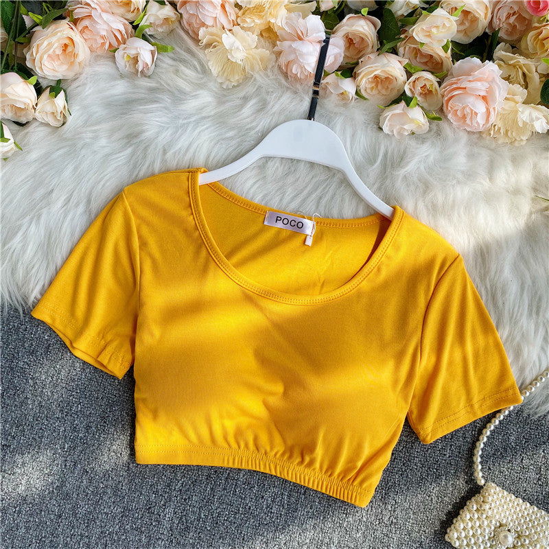 Solid Color T-shirt With Waistband And Chest Pad