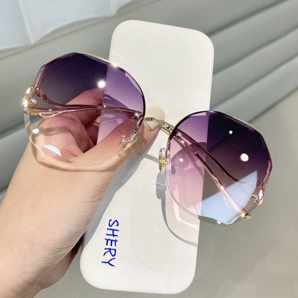 Polygonal Gradient Lenses Rimless Glasses