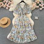 Mori Flared Sleeve Floral Chiffon Dress