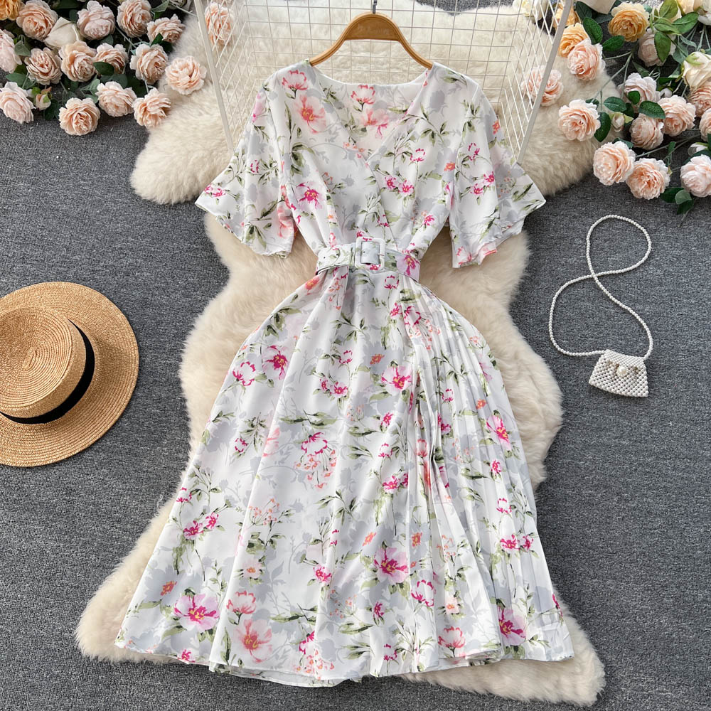 Korean Style Floral Print Chiffon Dress