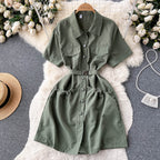 Chic Solid Color Shirt Dress