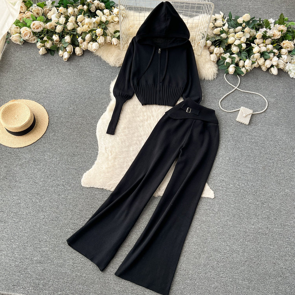 Simple Design Hoodie&Trousers Knitted 2Pcs