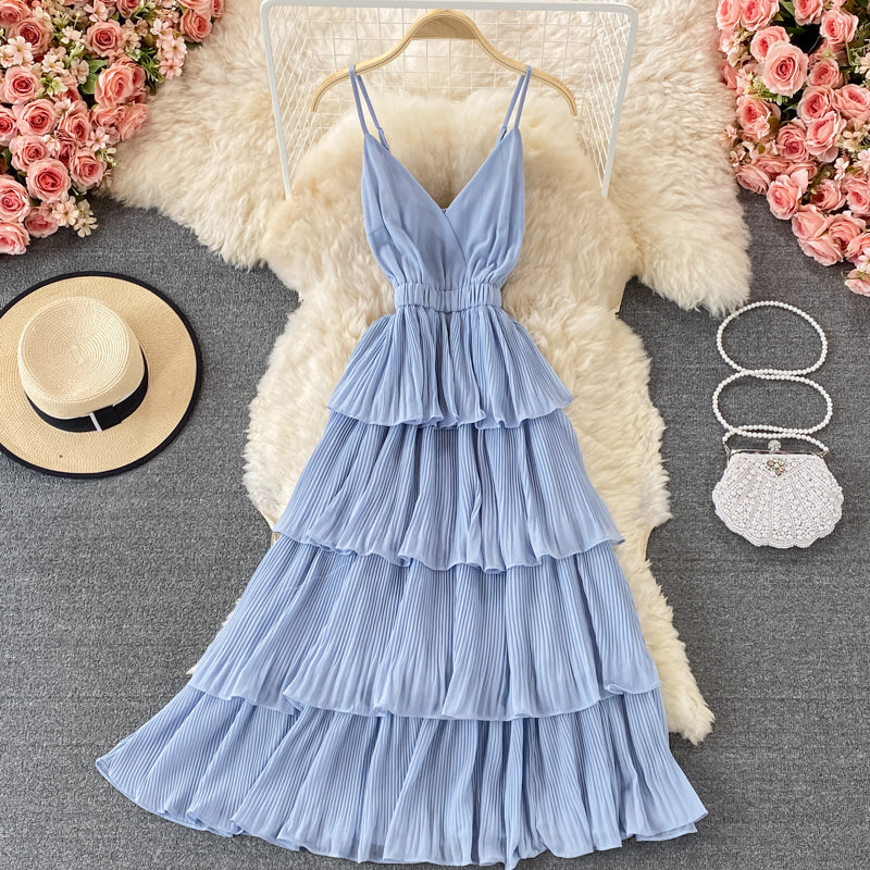 Multicolor Sling Pleated Dress