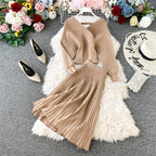 Two-piece Bright Silk Knitted Sweater + Skirt