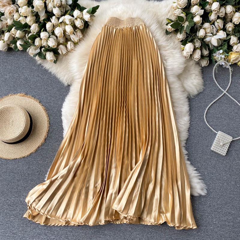 Pressed Pleated Mid-length A-line Skirt