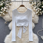 Chic U-neck Backless Lace-up Top