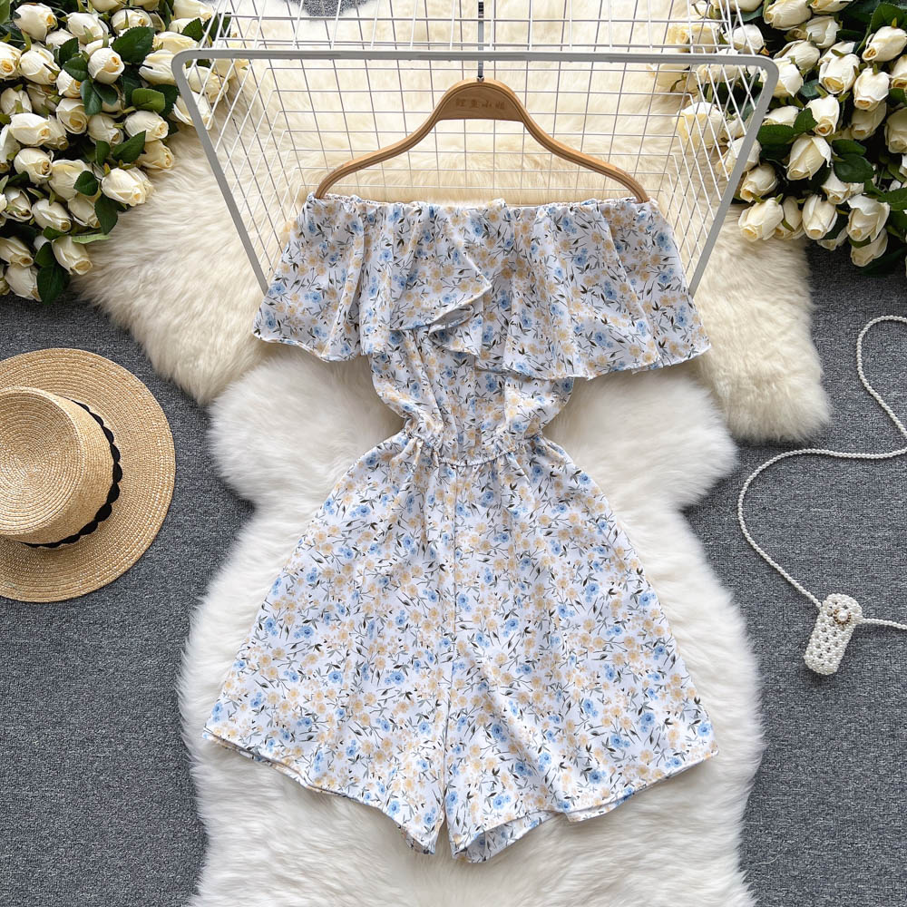 Strapless Floral Ruffled Jumpsuits