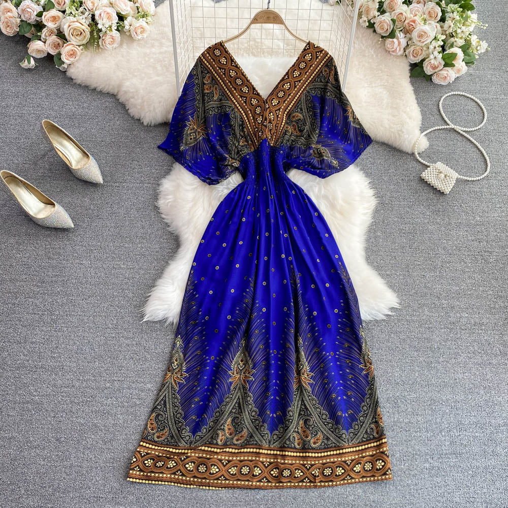 V-neck Batwing Sleeve A-line Maxi Dress