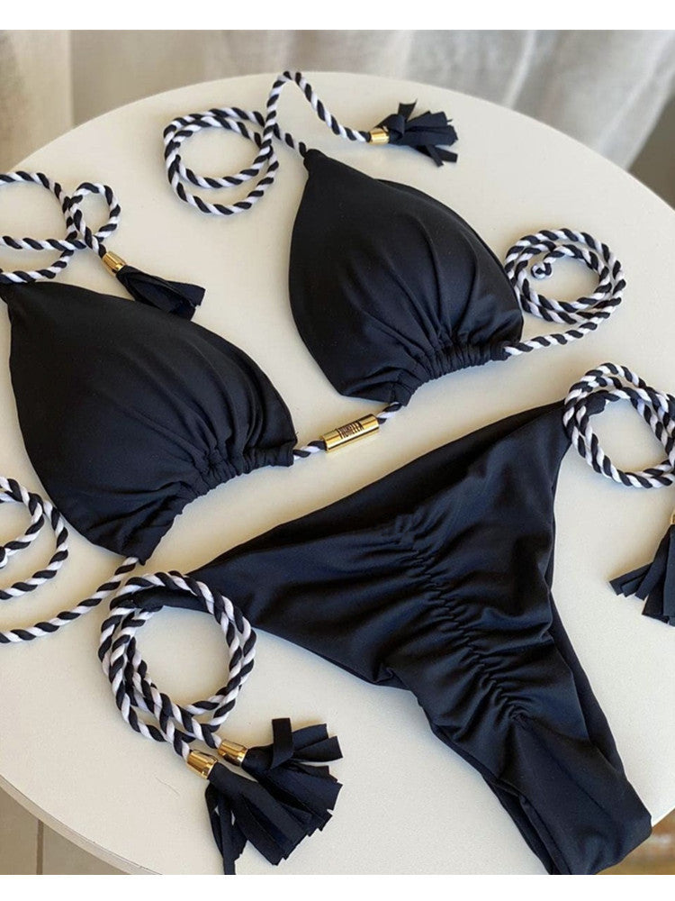 Colorful Backless Braided String Bikini