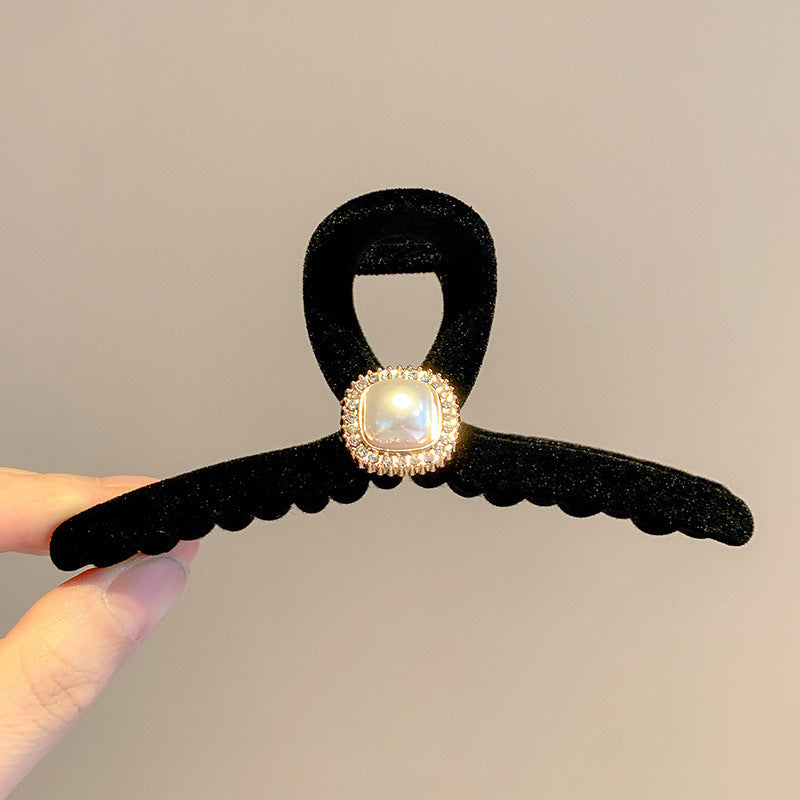 Beaded Black Velvet Hair Claw