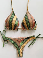 Colourful Printed Lace-up Bikini