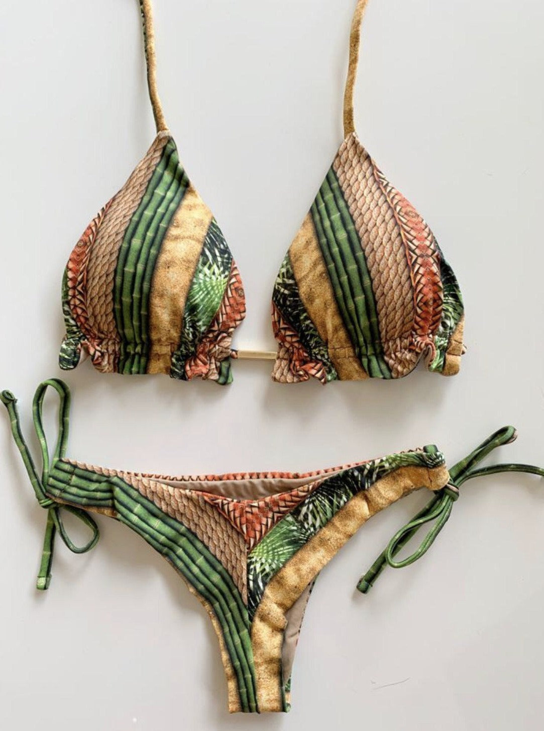 Colourful Printed Lace-up Bikini