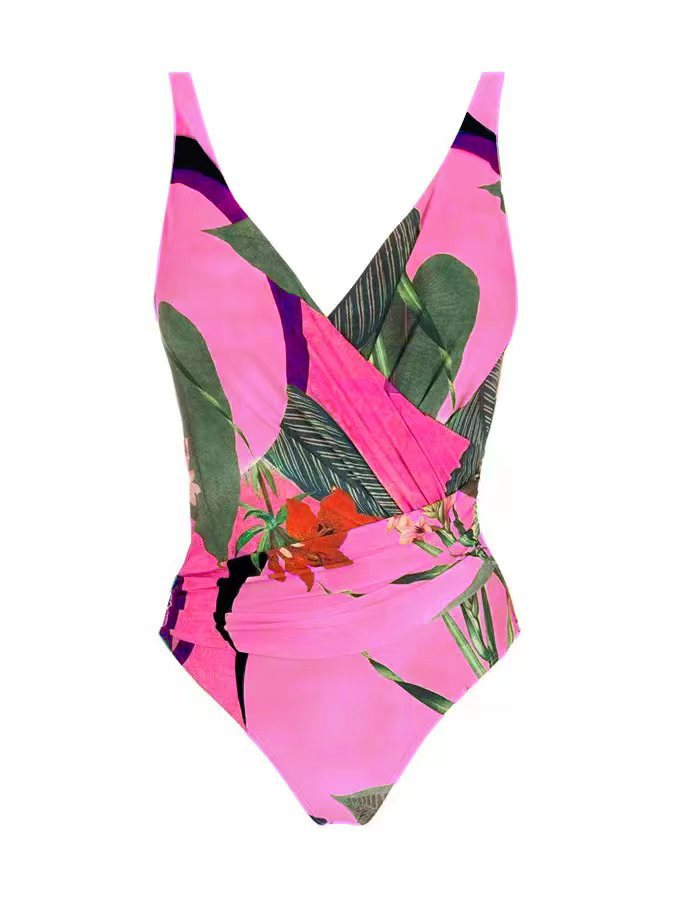 Floral One-piece Swimwear&Lace-up Skirt