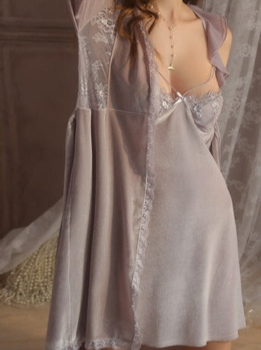 Premium Velvet Slip Dress&Robe