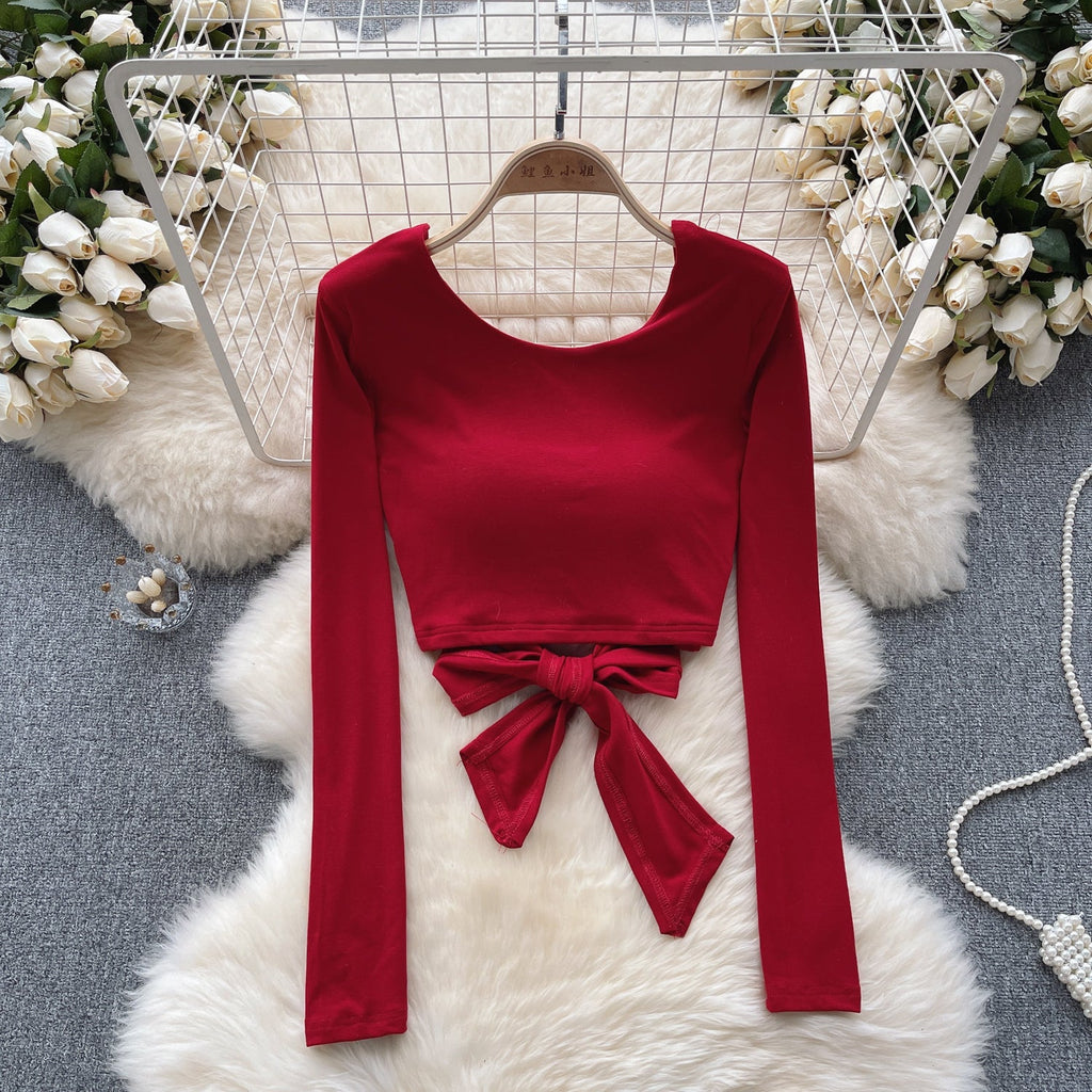 Chic U-neck Backless Lace-up Top
