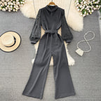 Vintage V-neck Lace Patchwork Jumpsuit