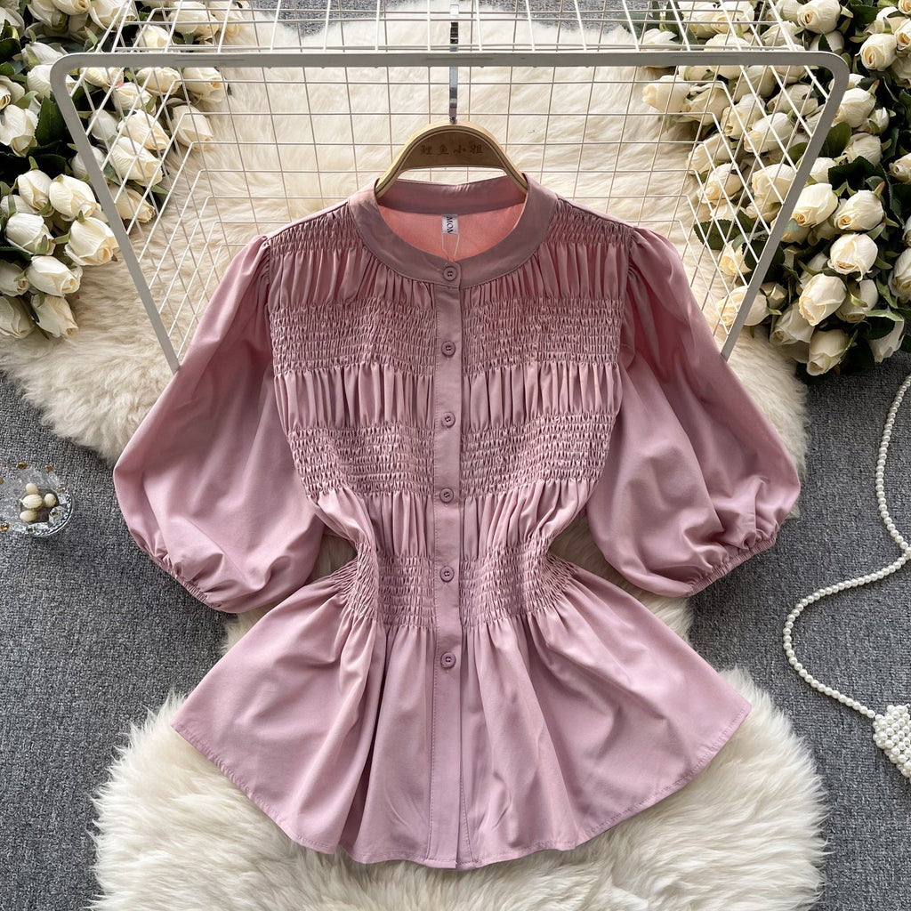 Niche Puffy Sleeve Pleated Shirt