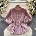 Niche Puffy Sleeve Pleated Shirt