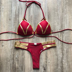 Stamping Patchwork Strappy Bikini