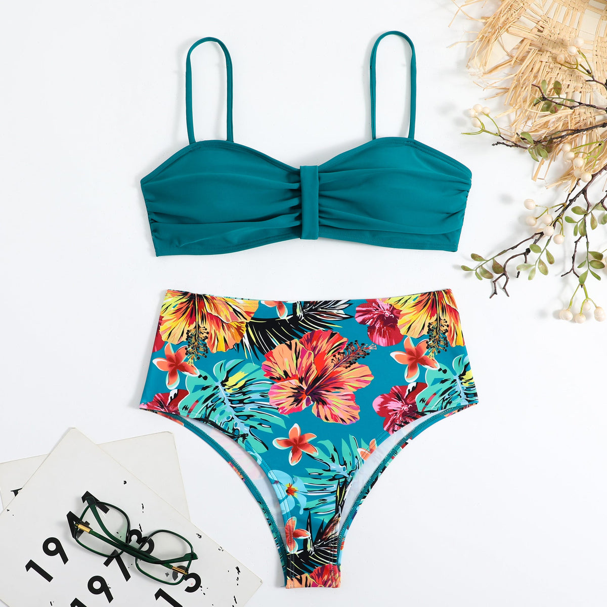 Printed High-waist Drawstring Tankini