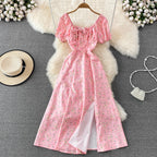 French Style Puff Sleeve Floral Dress