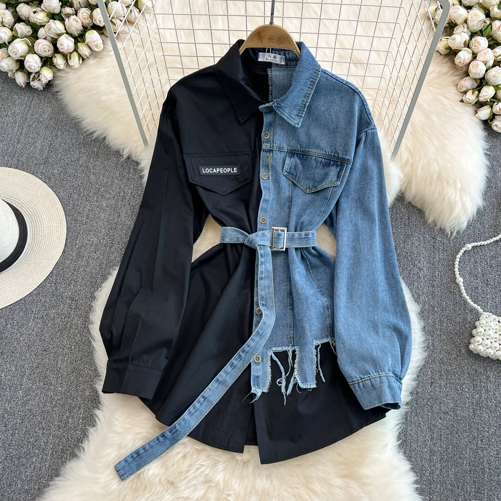 Vintage Assorted Color Denim Shirt with Waistband