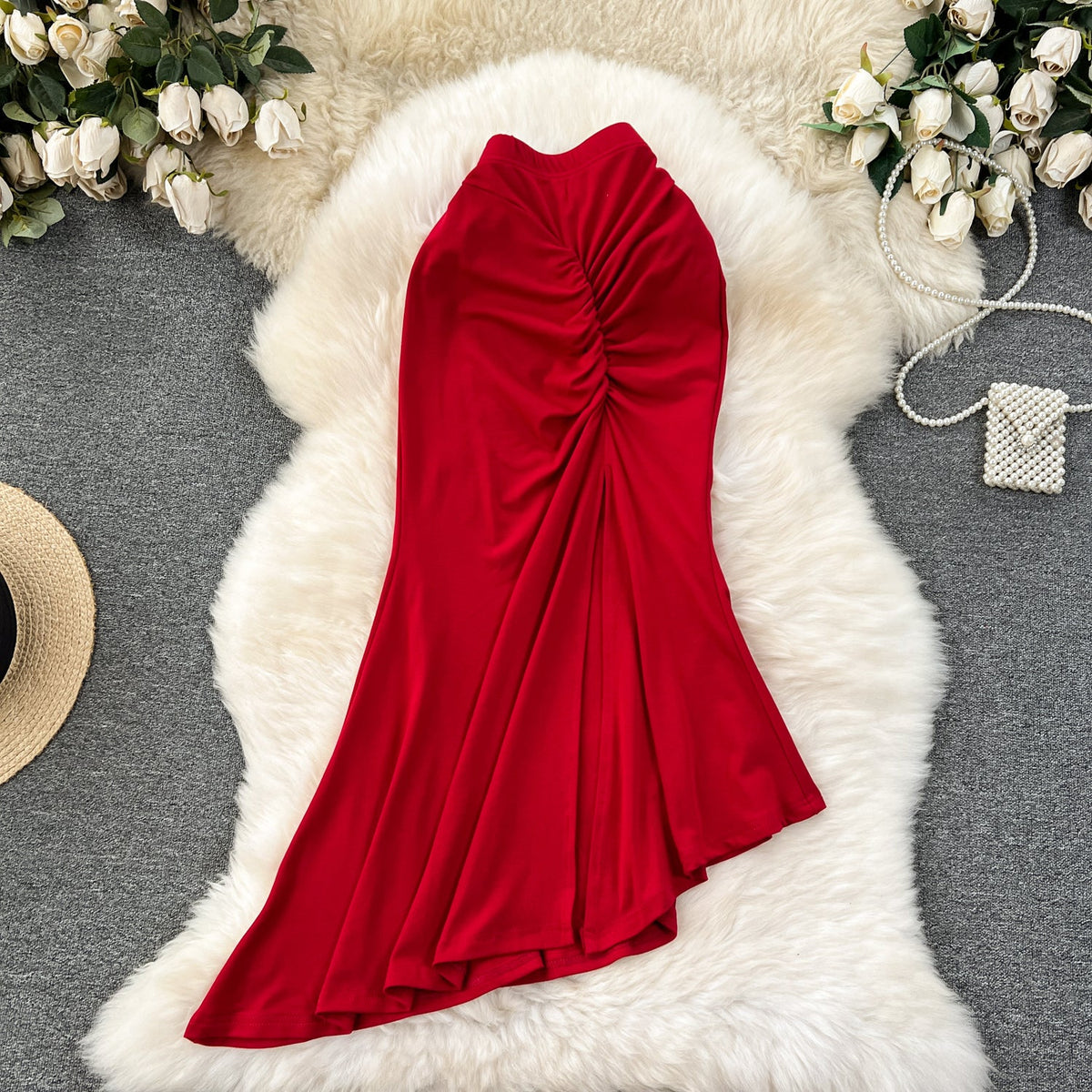 Solid Color Hip-wrapping Fishtail Skirt