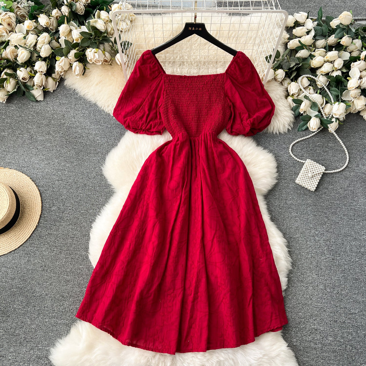 Bohemia Flared Sleeve Stretchy Embroidered Dress
