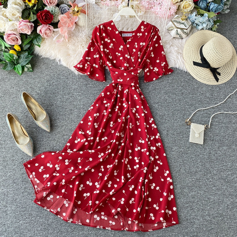 V-neck Tie Waist Dress